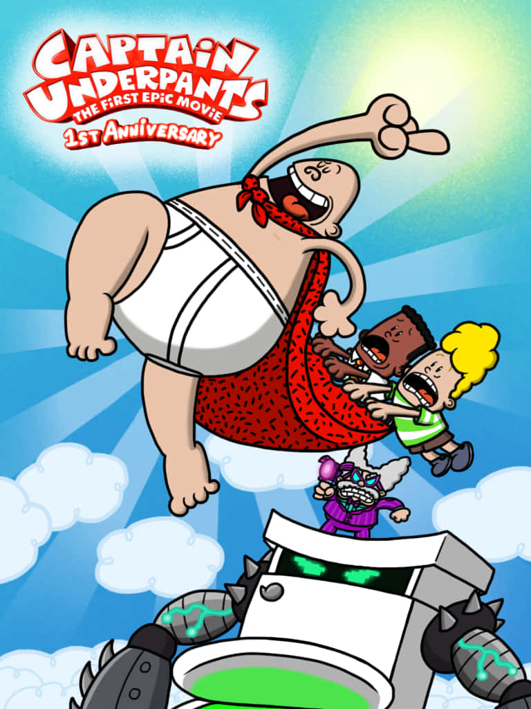 Kids Holding Cape Of Captain Underpants: The First Epic Movie Wallpaper