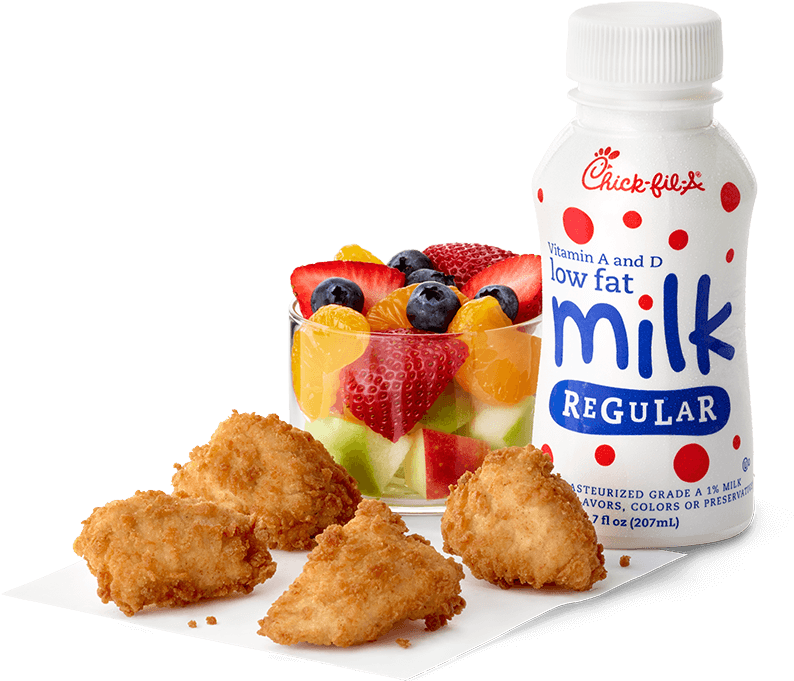 Kids Meal Chicken Fruit Milk PNG