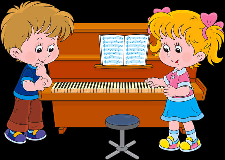 Kids Piano Practice Cartoon PNG