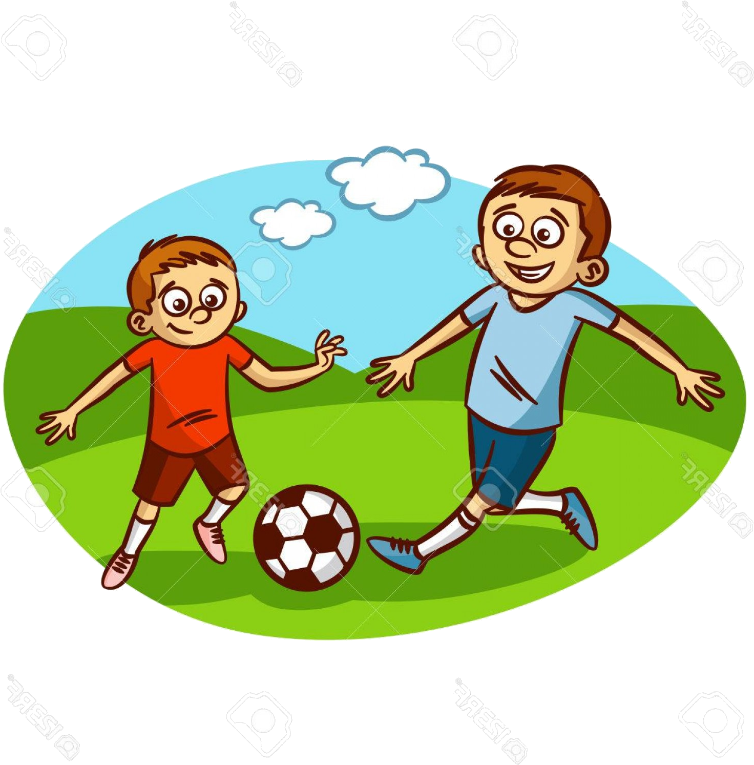Kids Playing Football Cartoon Clipart PNG