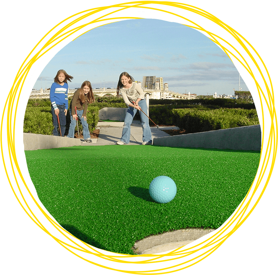 Kids Playing Mini Golf Outdoors PNG