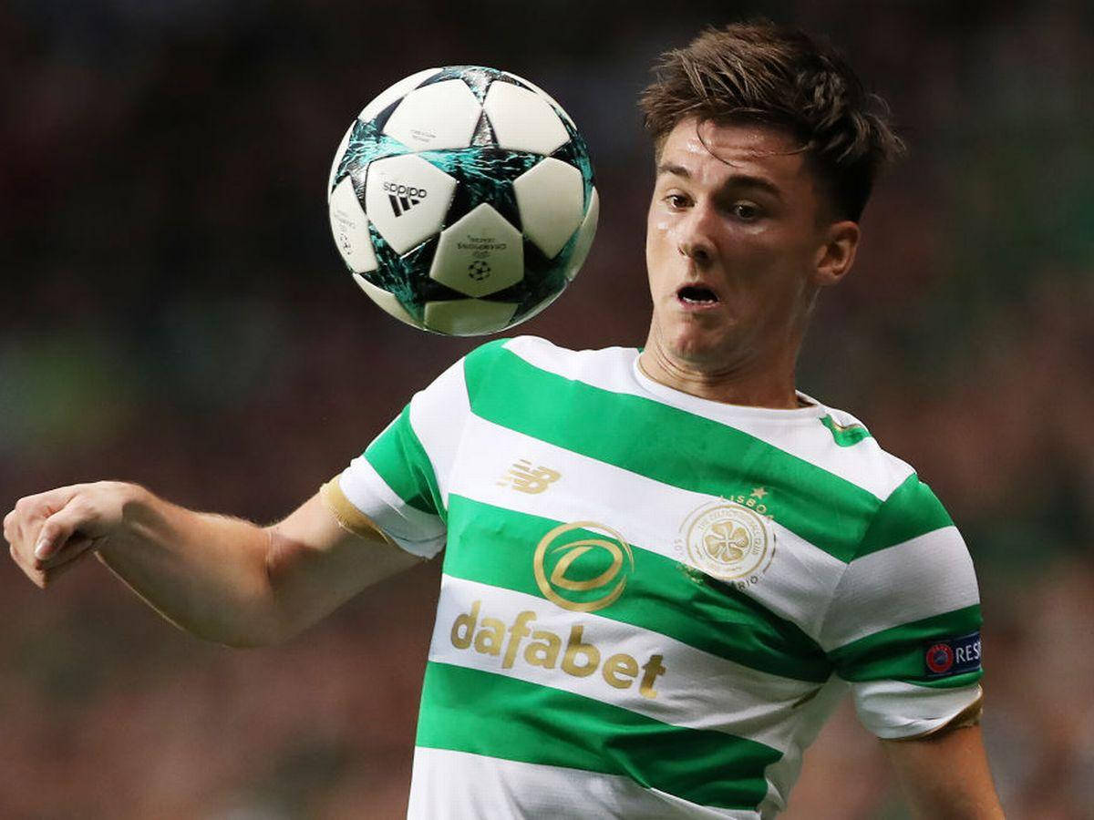 Kieran Tierney With Ball In Front Wallpaper