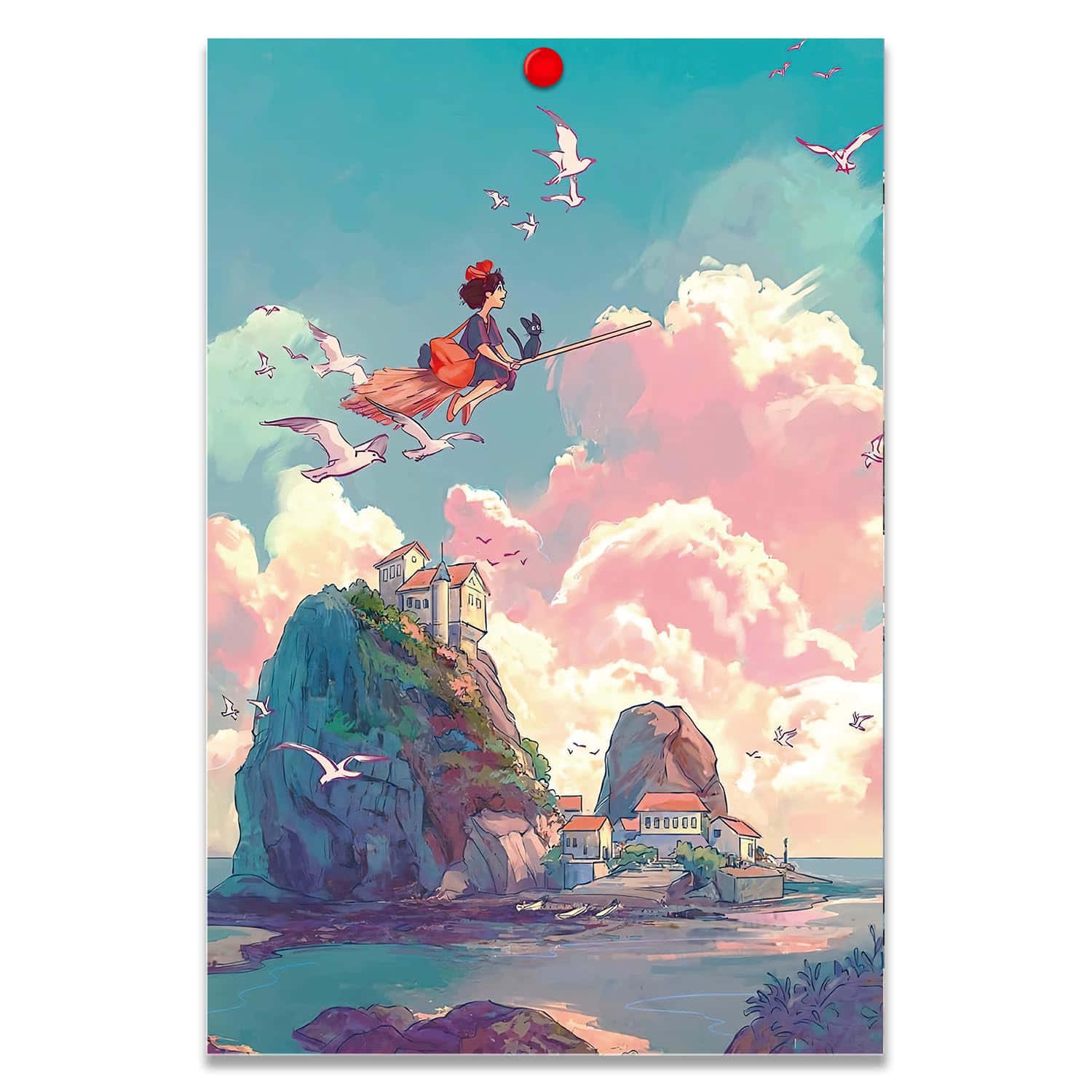 Kiki Flying Over Coastal Town Wallpaper