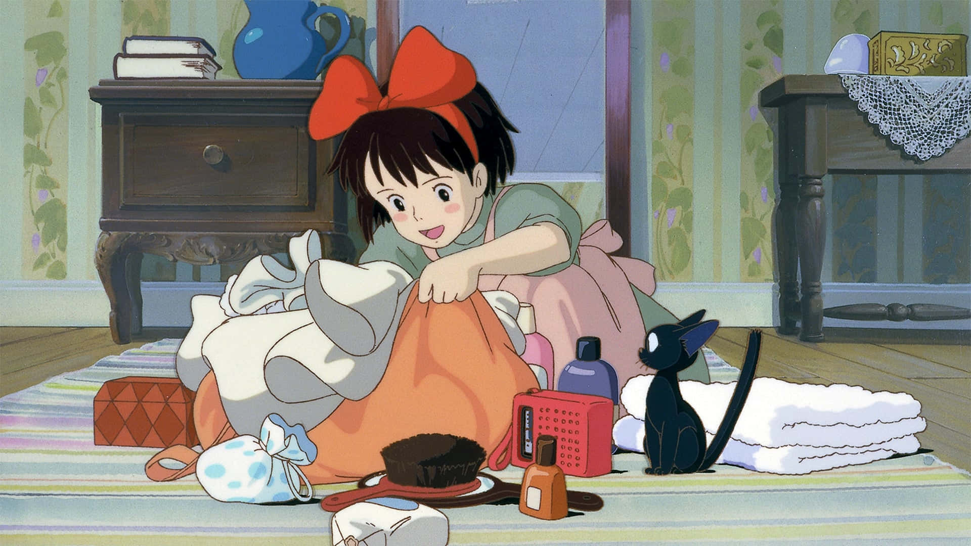 Kiki and Jiji taking off for a new adventure in "Kiki's Delivery Service" Wallpaper