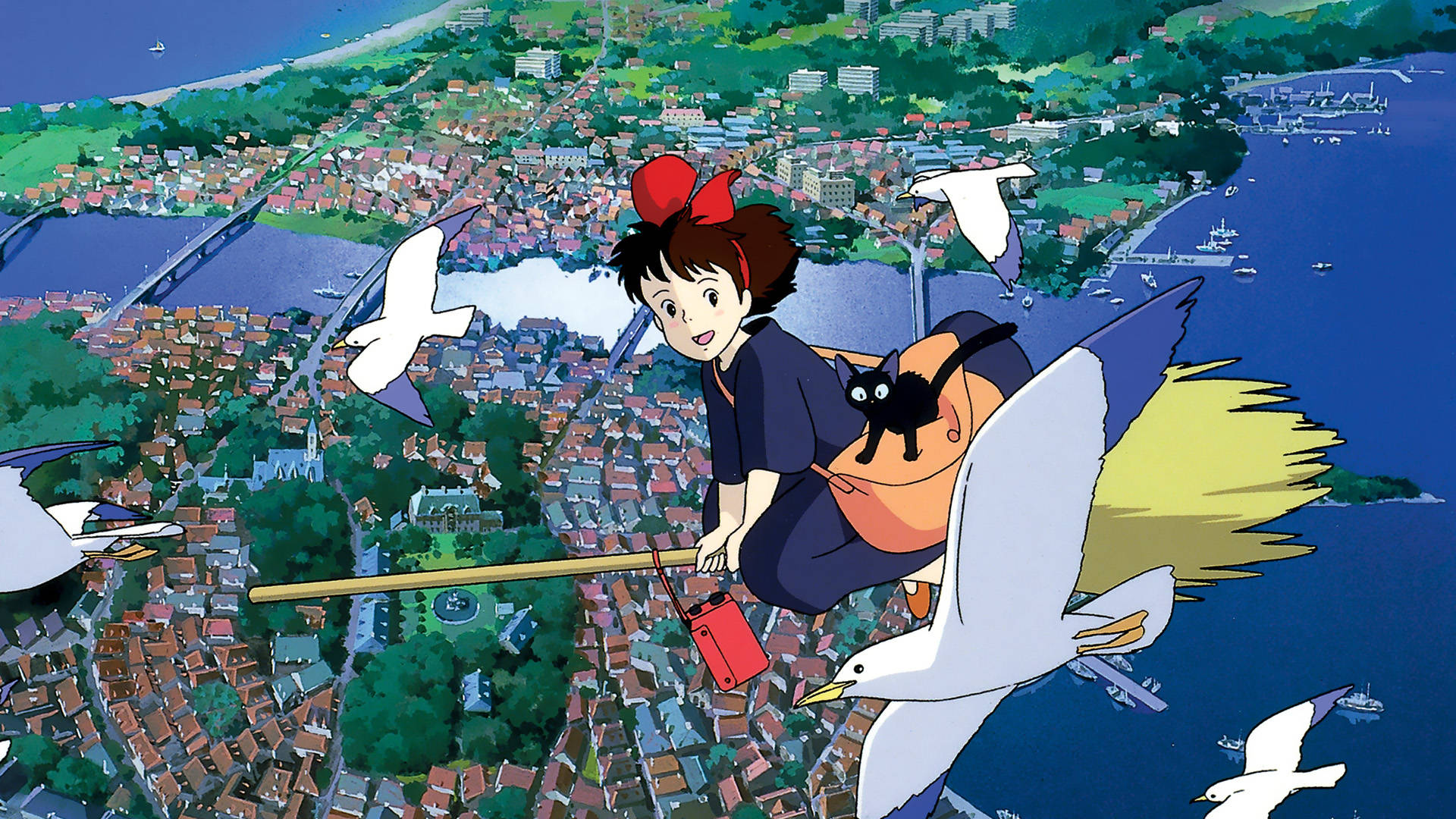 Kiki With Birds From Kikis Delivery Service Wallpaper