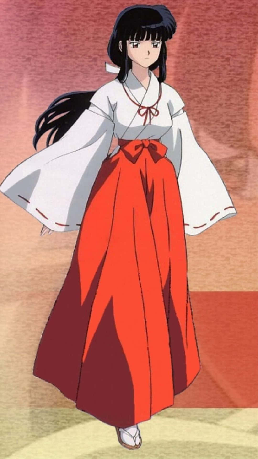 Kikyo, the beautiful and powerful shrine maiden from the anime InuYasha against a calming scenery backdrop Wallpaper