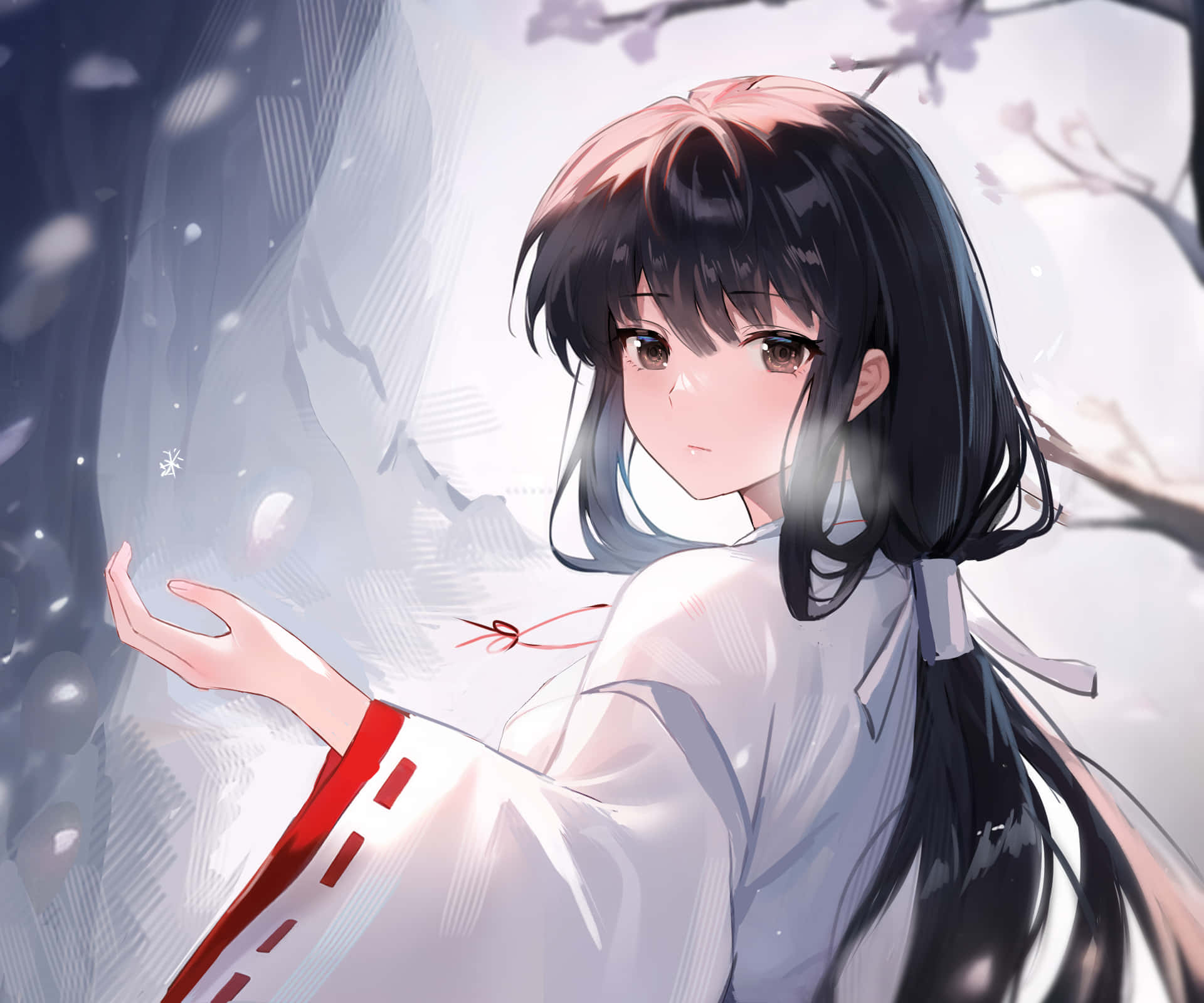 Kikyo - The Beautiful Priestess in a Serene Background Wallpaper