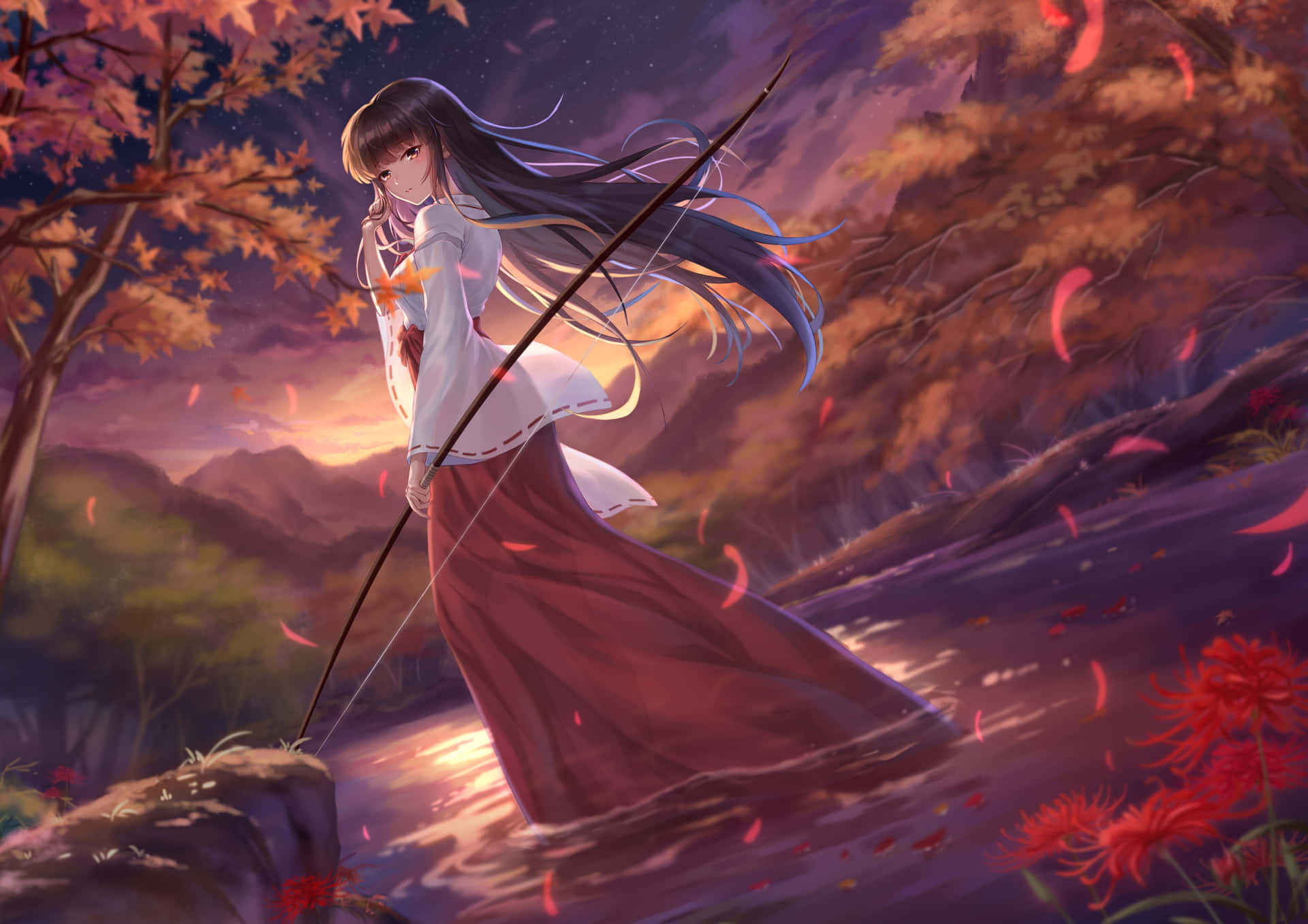 Kikyo, the Beautiful Priestess, under Full Moon Wallpaper