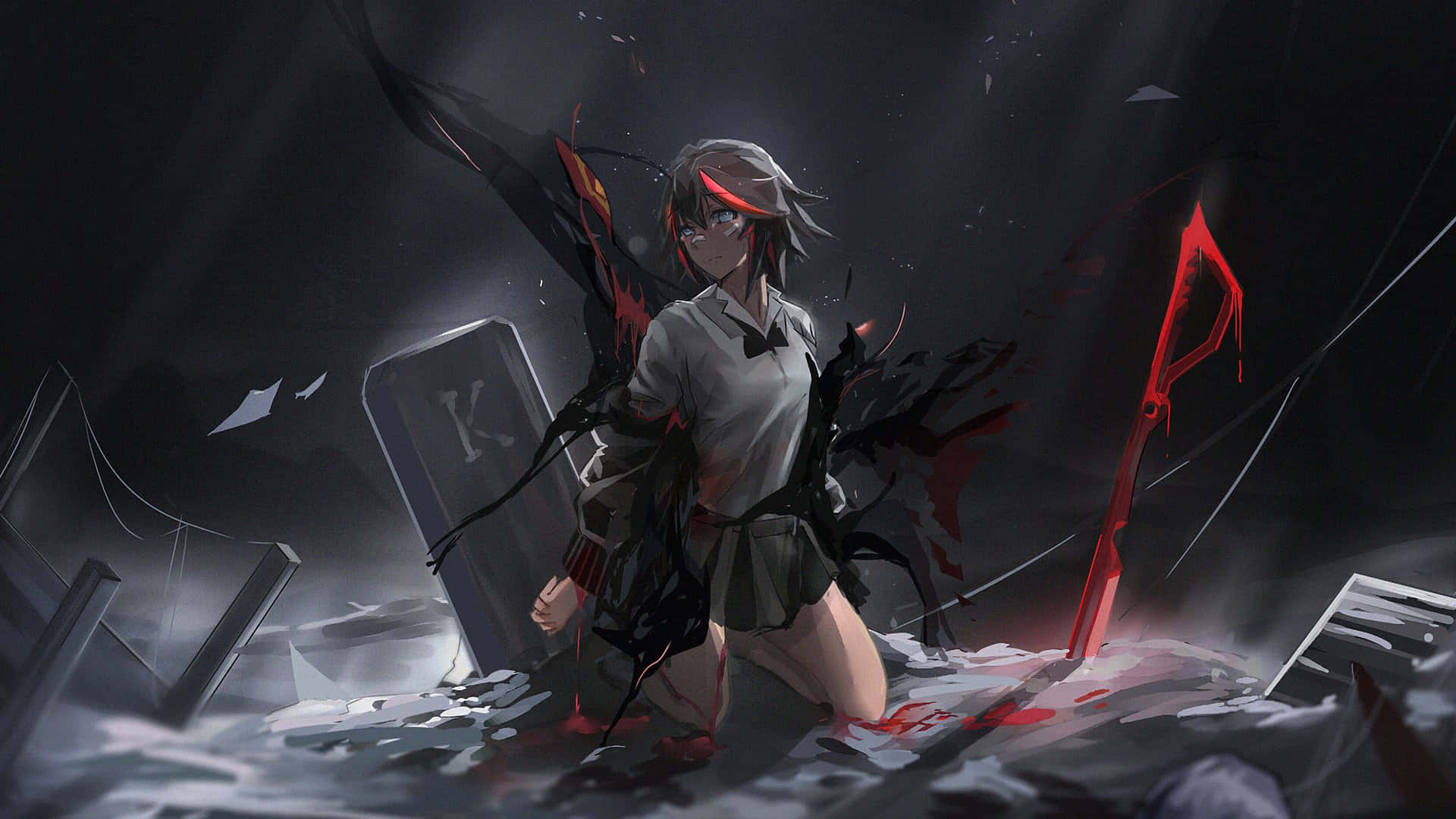 Dræb La Kill Ryuko Blodigt Blad Tapet