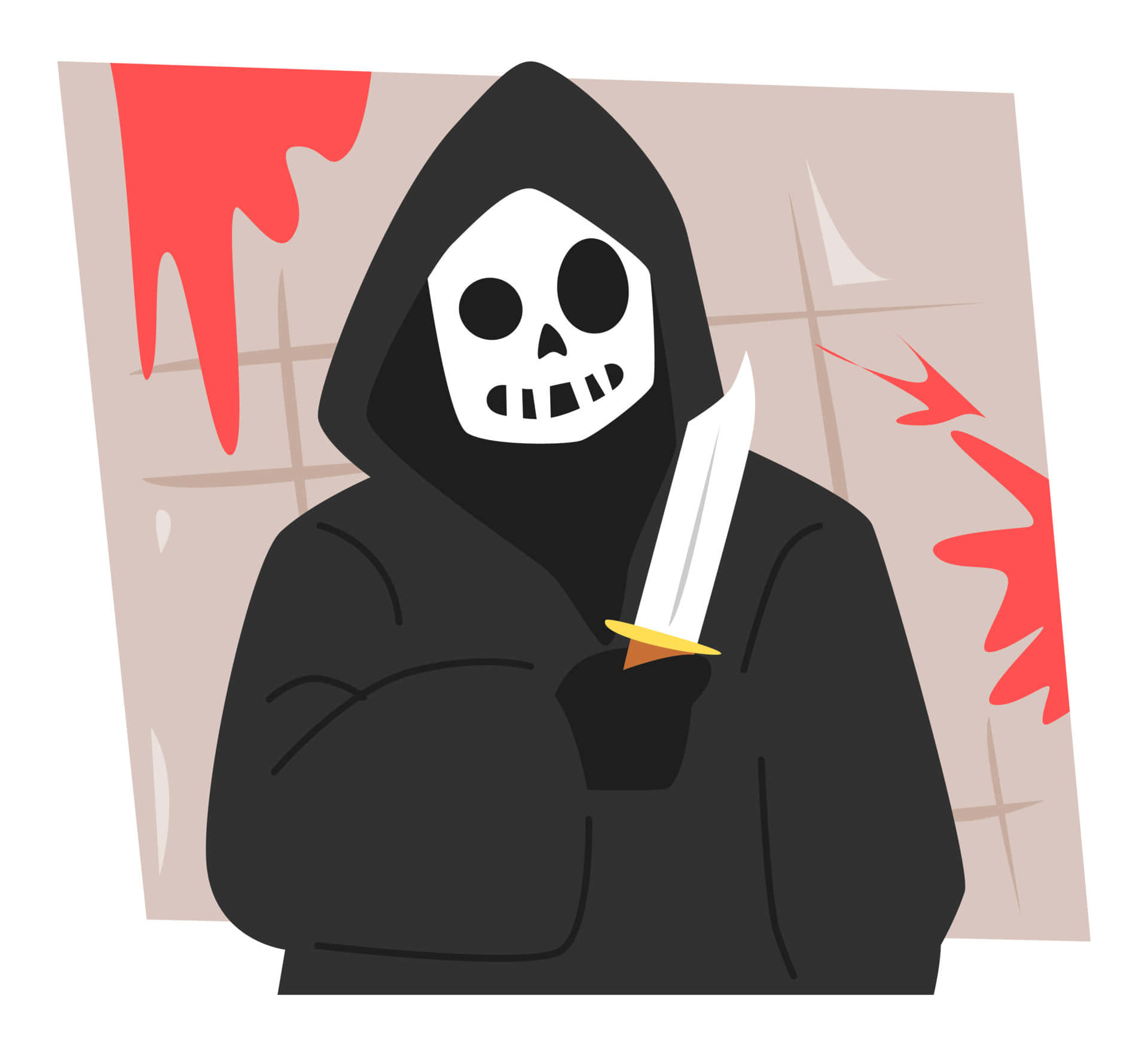 a skeleton holding a knife