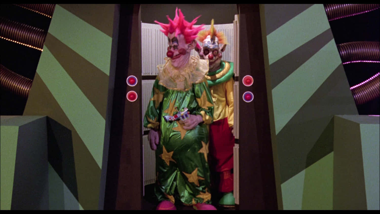 Killer Klowns From Outer Space At An Elevator Wallpaper