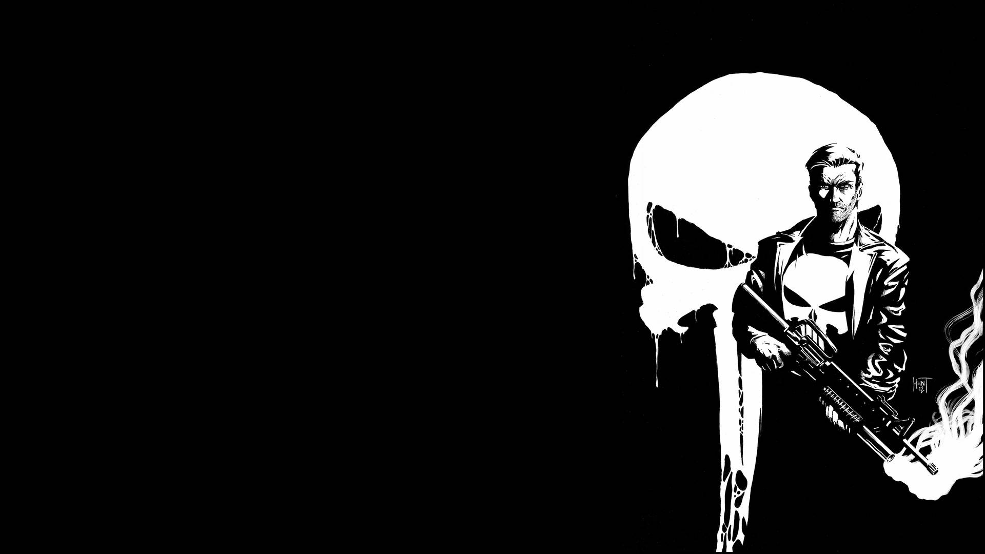 An intense, ruthless Punisher Logo in high resolution, showcasing the iconic skull in menacing detail Wallpaper