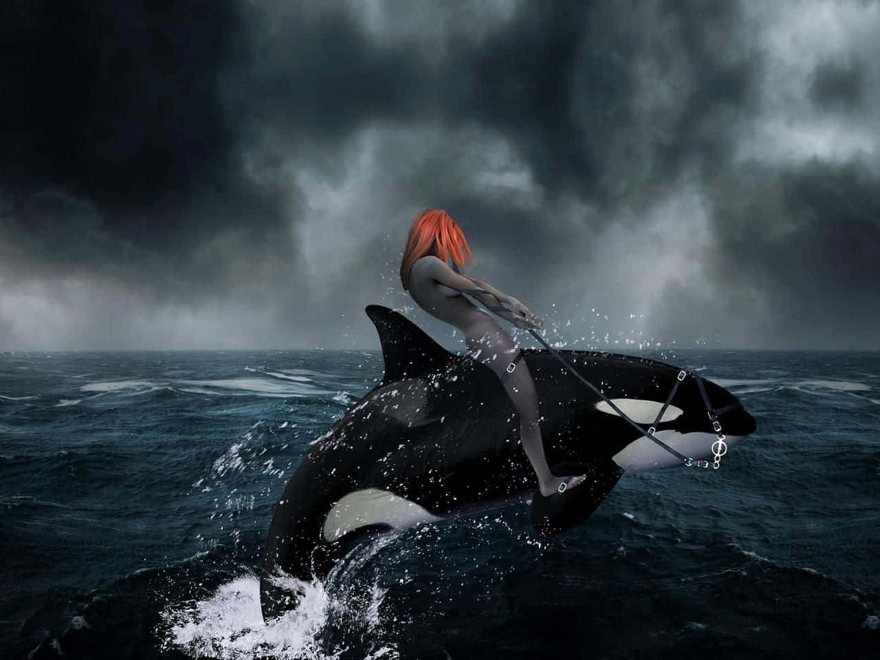Immaginedi Una Donna Che Cavalca Una Balena Assassina