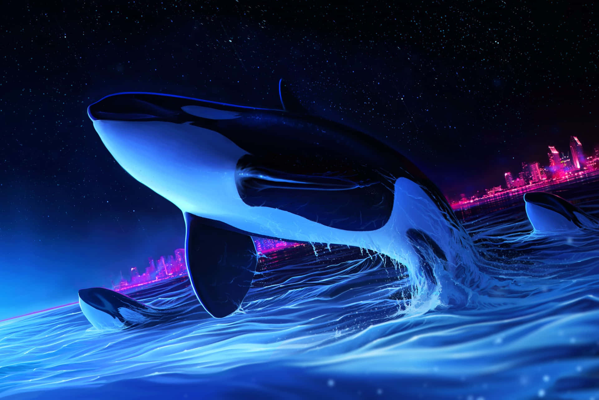 Immaginedi Arte Digitale Di Una Orca Killer In Città.