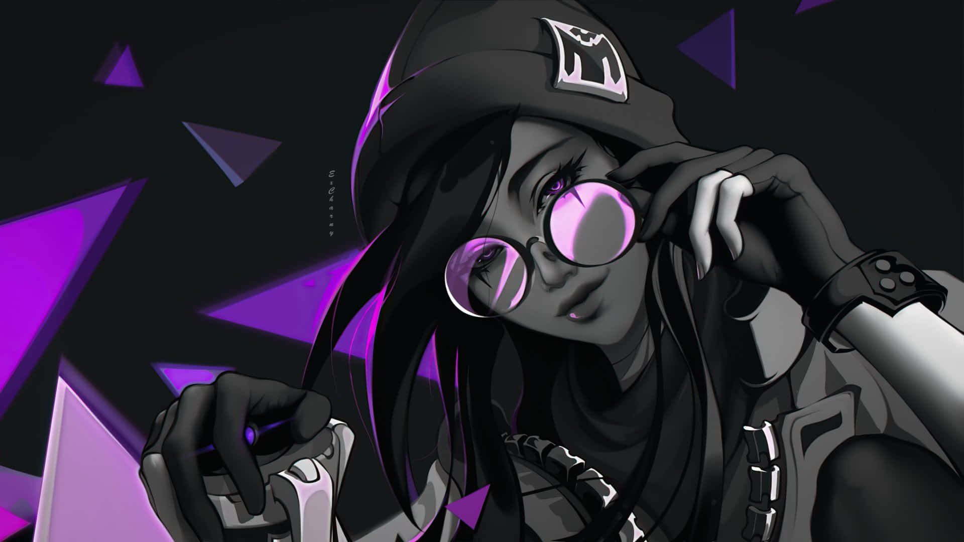 A Girl With Glasses And A Purple Background Wallpaper