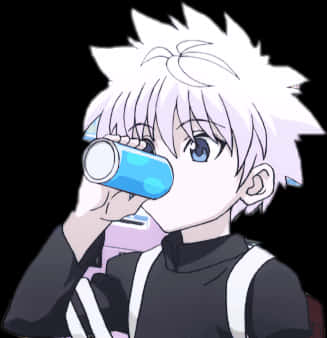 Download Killua Drinking Soda Anime Character | Wallpapers.com