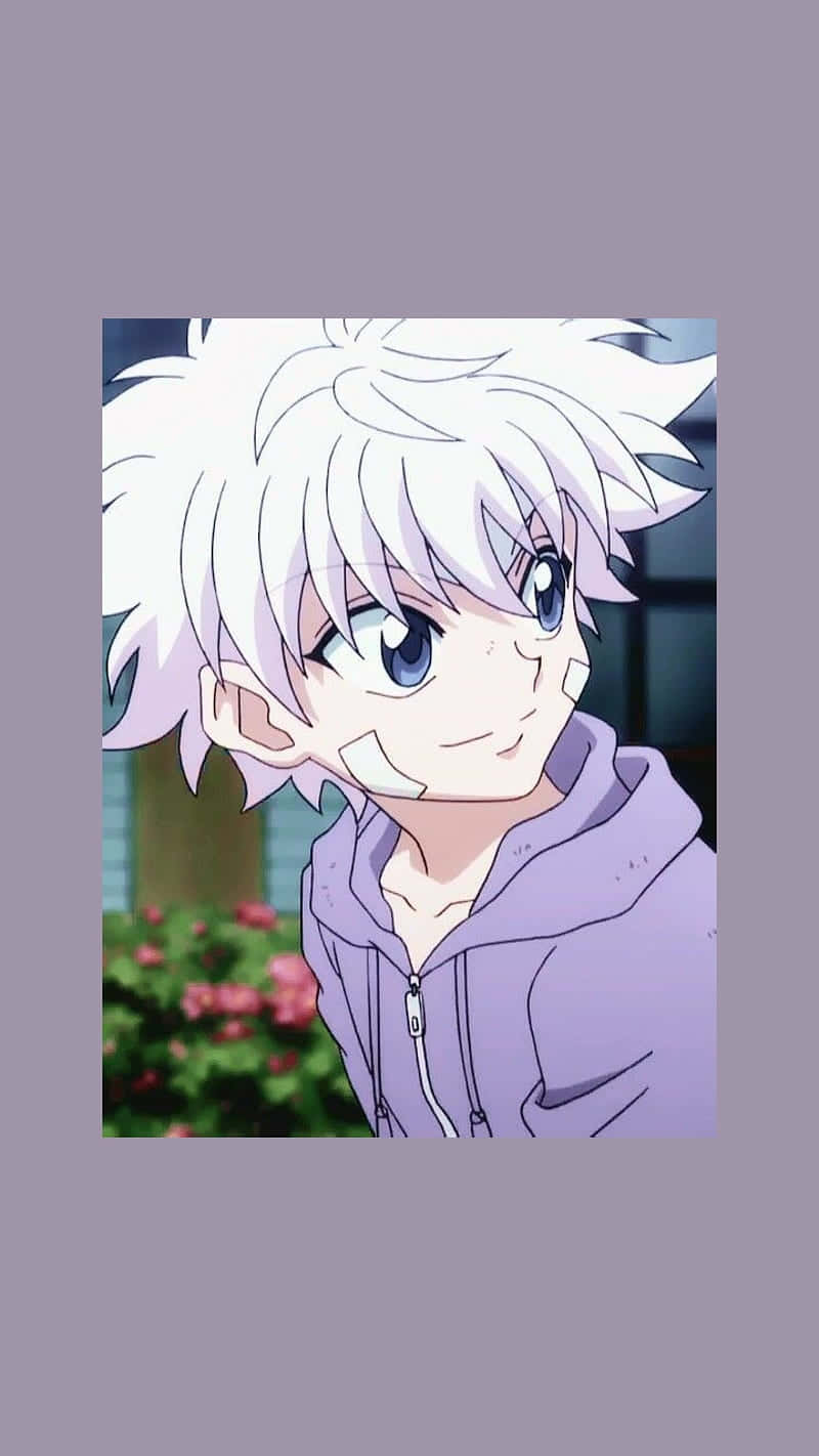 En dreng med hvidt hår og lilla jakke. Wallpaper