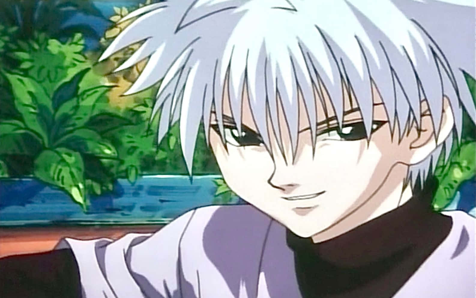 A White Haired Anime Character With A Black Shirt