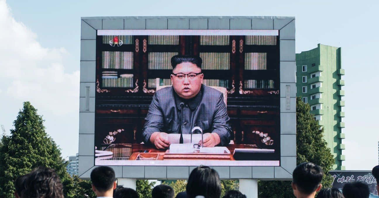 A Large Screen Showing Kim Jong Il