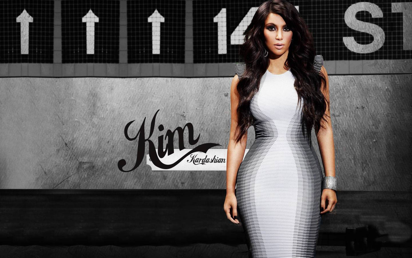 Kim Kardashian In Striped Dress