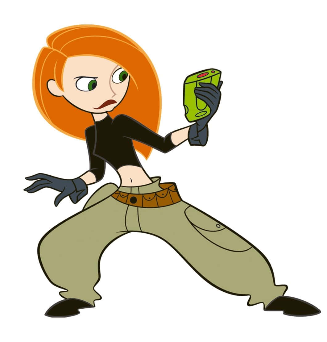 Kim Possible in action mode against a vibrant background Wallpaper
