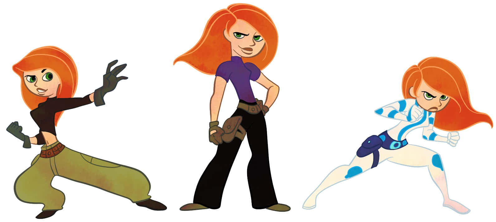 Kim Possible poses heroically in a wide wallpaper image showcasing the animated character in action. Wallpaper