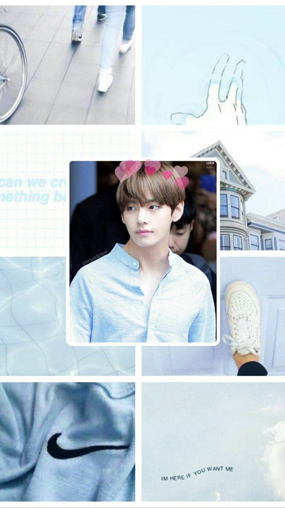 Kim Tae-Hyung Aesthetic Blue Pink Hearts Wallpaper