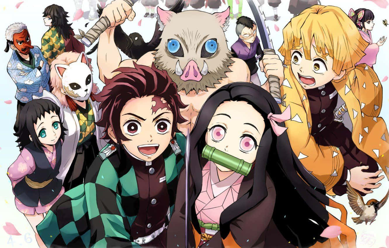 Personajesde Anime Con Espadas Y Un Grupo De Personas