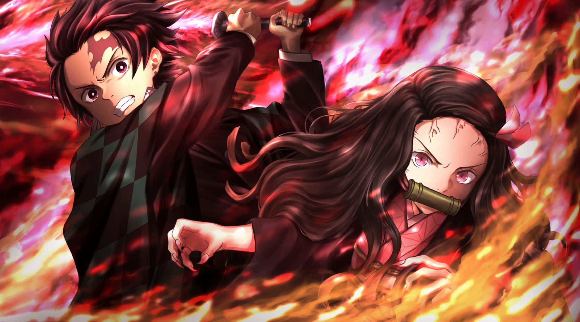 "Demon slayer Kimetsu No Yaiba in fire-inspired background".