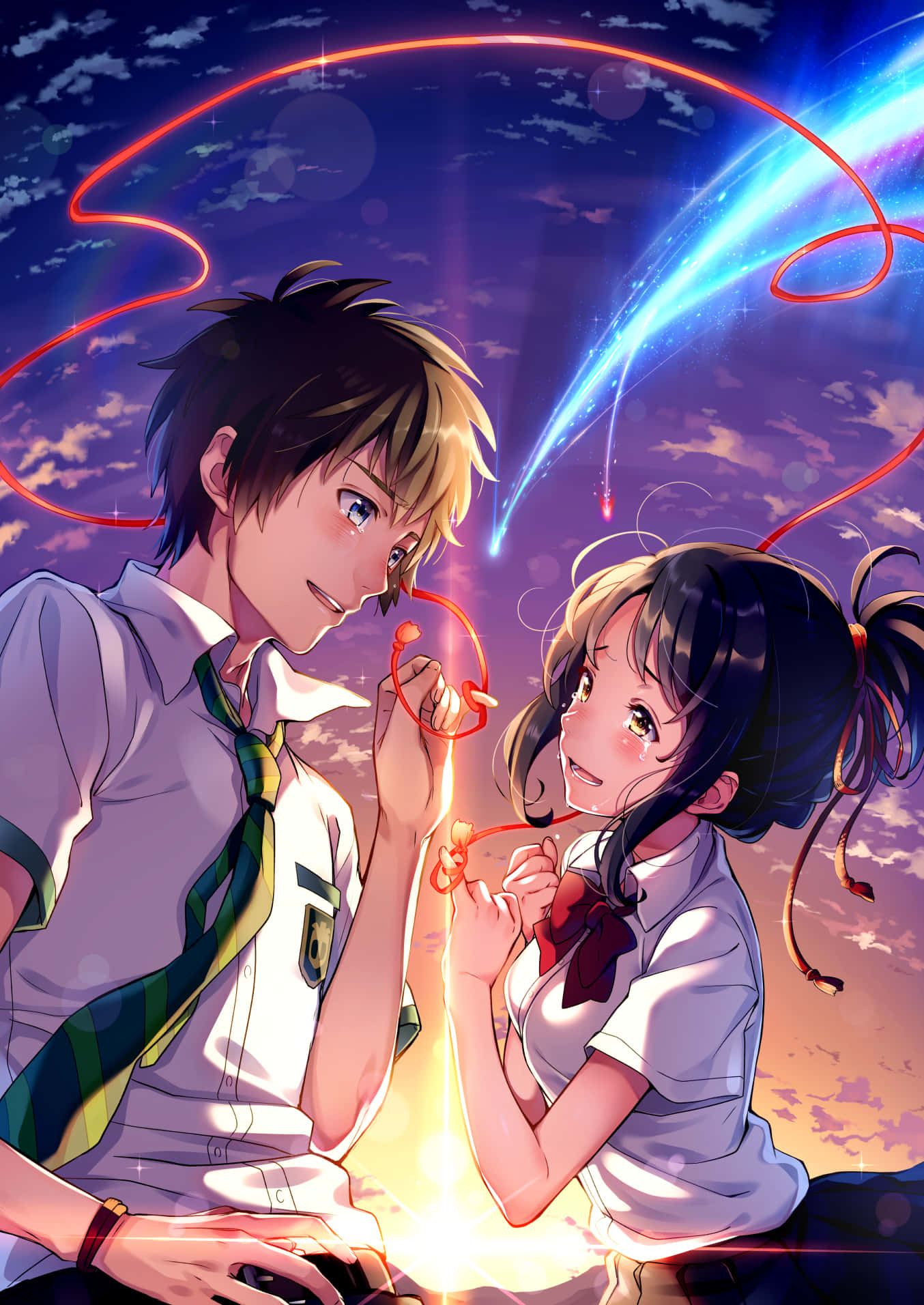 Mitsuha and Taki explore the night sky in Kimi No Na Wa