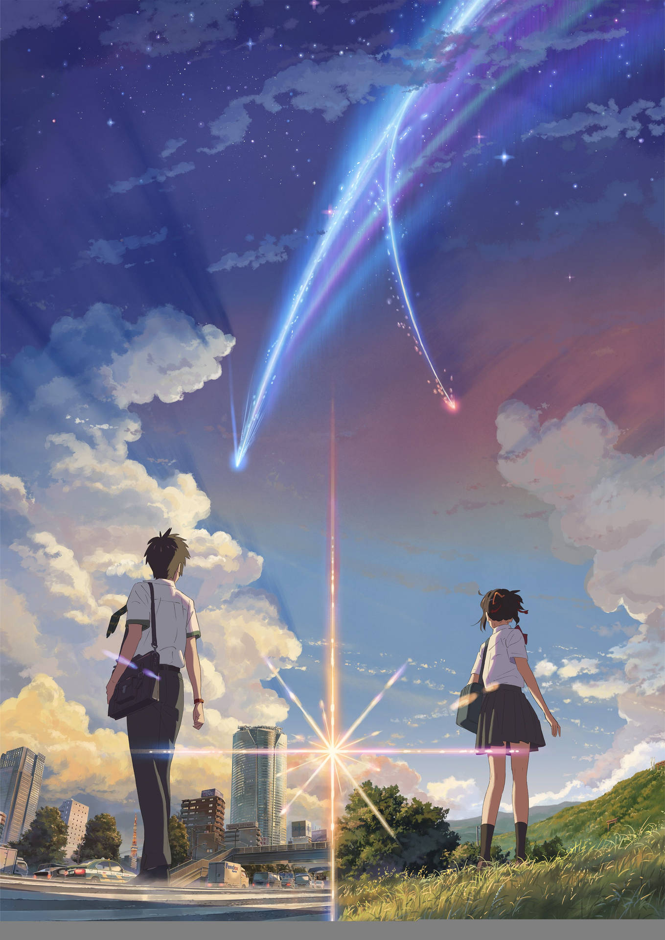 Kimi No Na Wa Couple With Comet Background