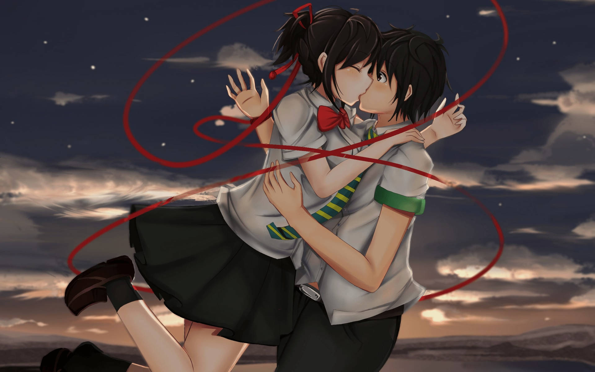 Kimi No Nawa Anime Couple Kiss Background