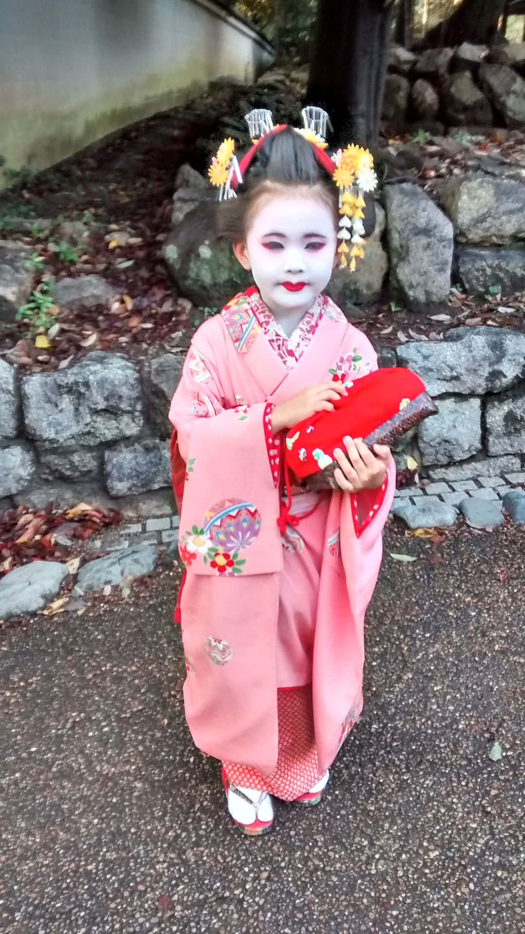 A Girl Dressed In A Geisha Costume