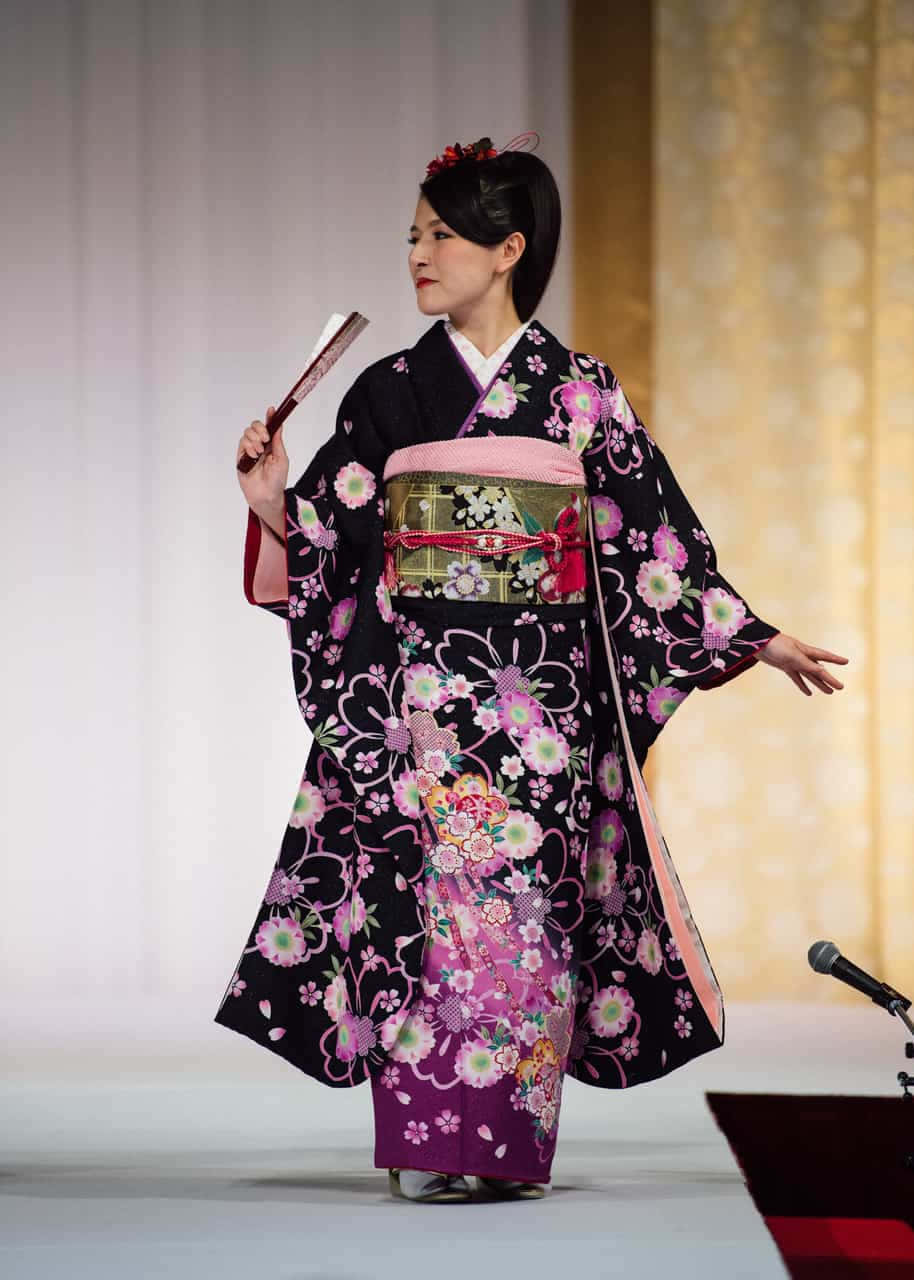 A traditional Japanese kimono in the red and orange color palette