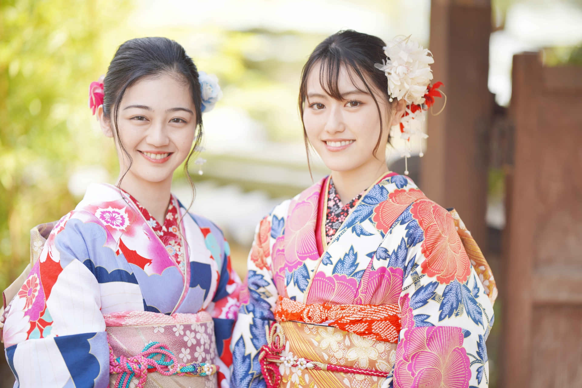 A woman wearing a traditional Japanese kimono