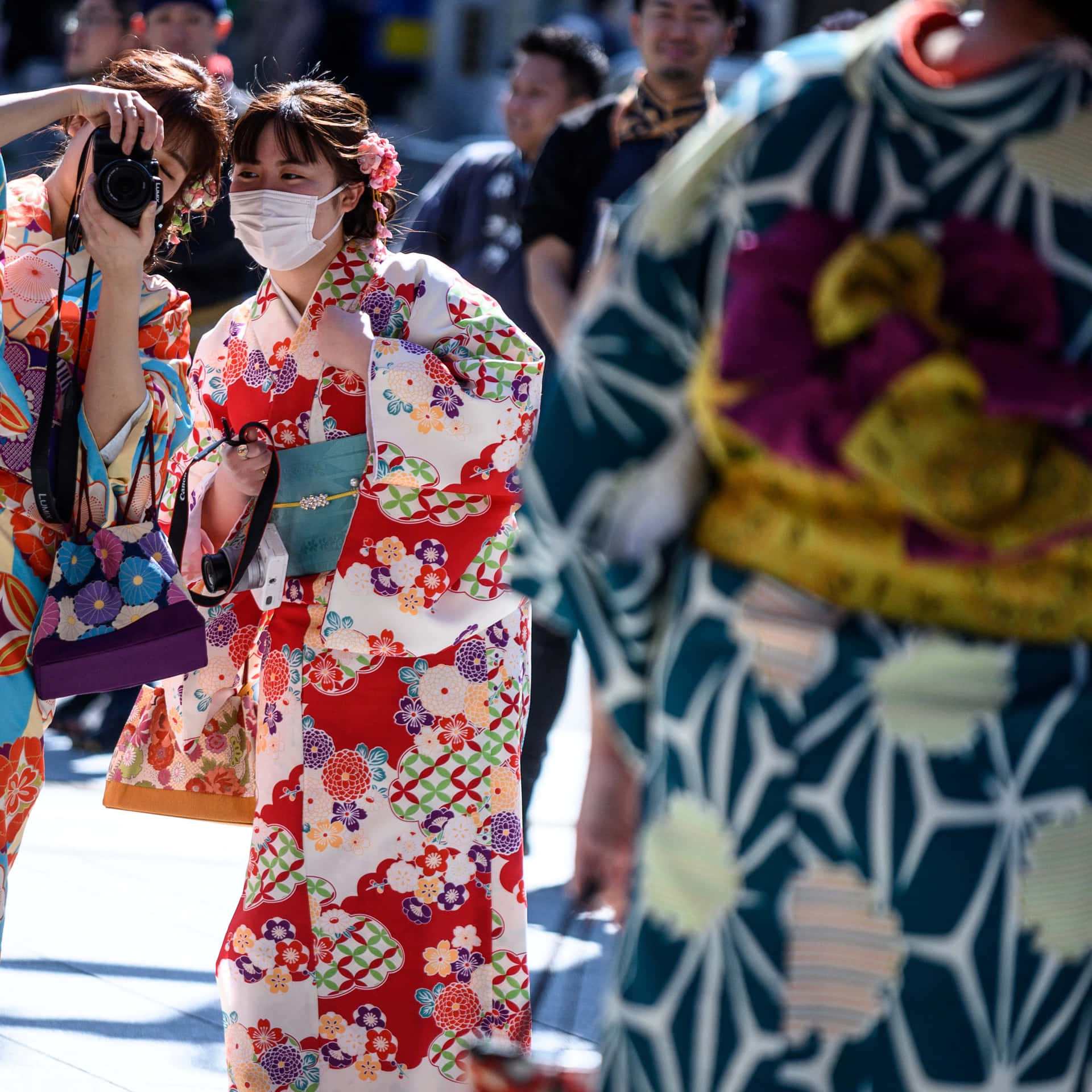 Japanese woman wearing colourful Kimono