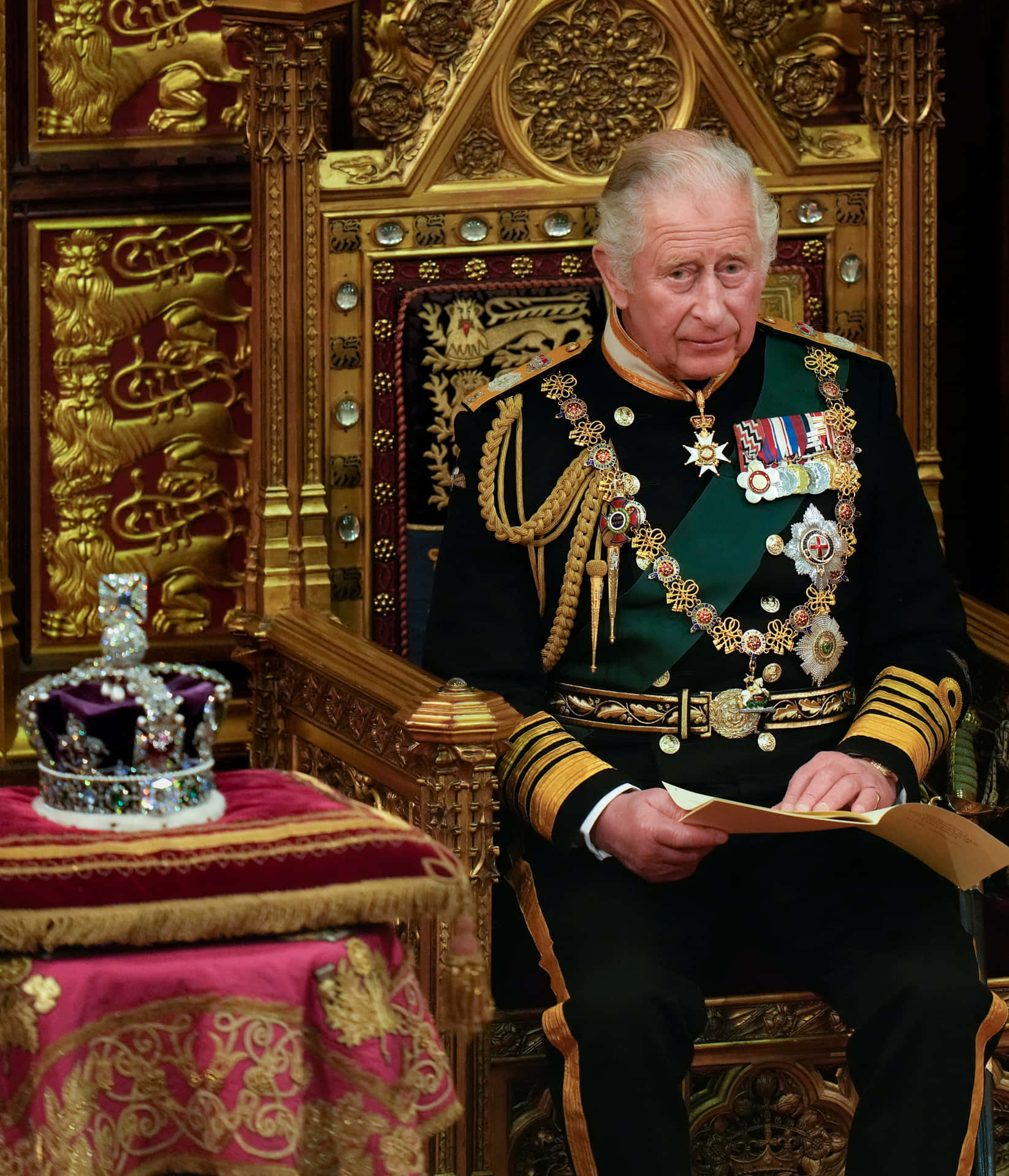 King Charles III Sitting On Throne Wallpaper