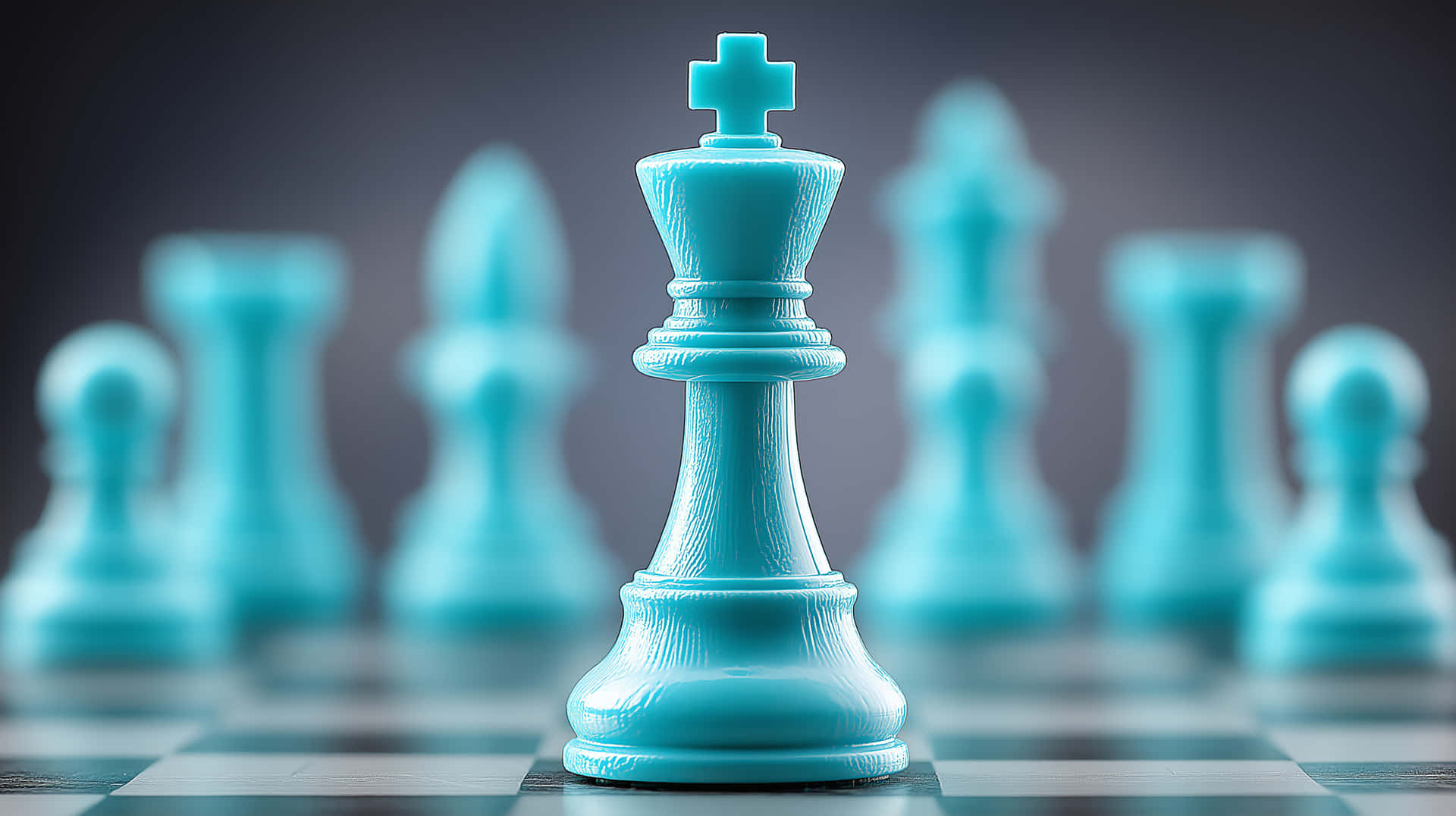 King Chess Piece With Blurred Companions On Checkered Board Wallpaper