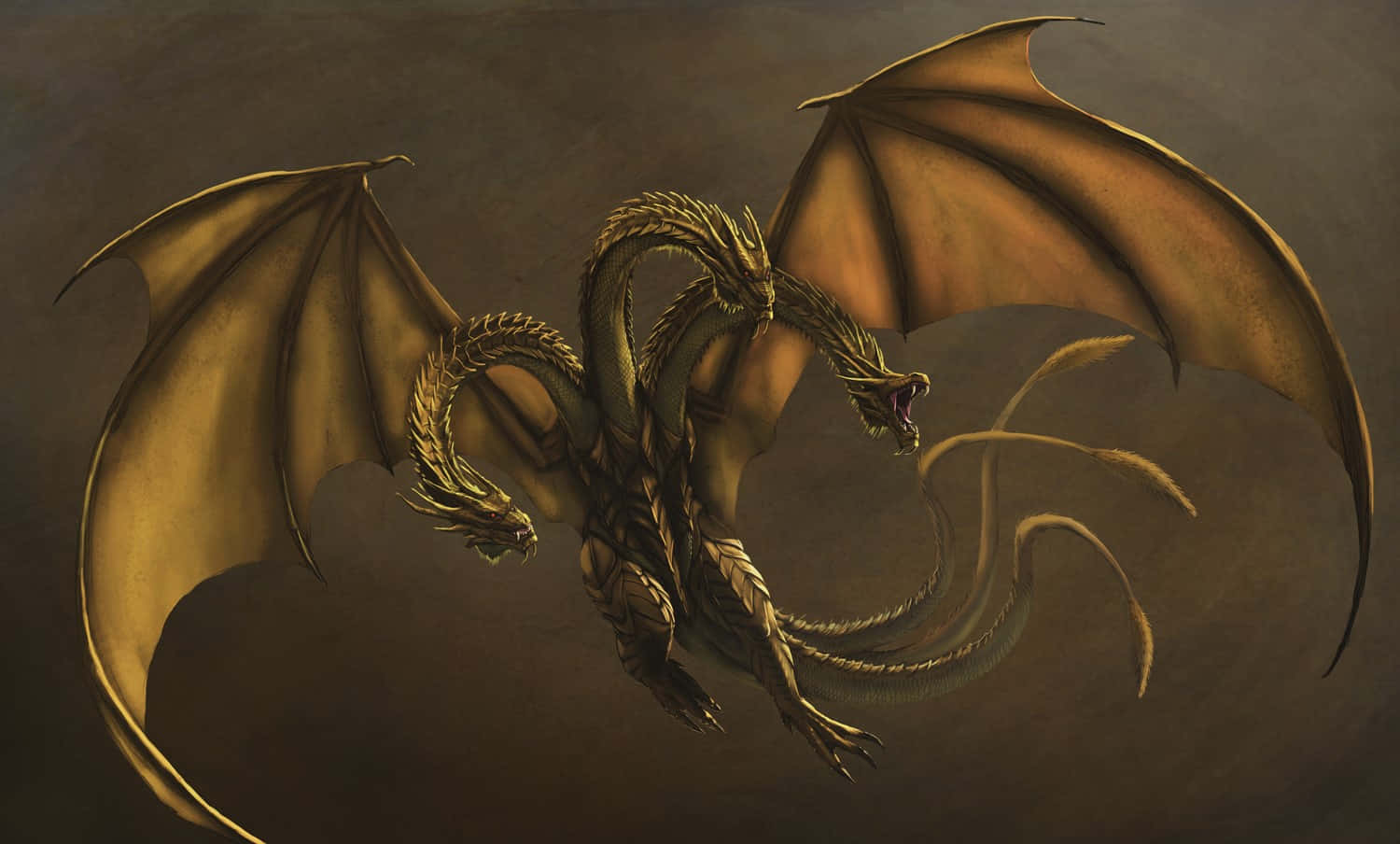 The mighty King Ghidorah unleashes devastation Wallpaper