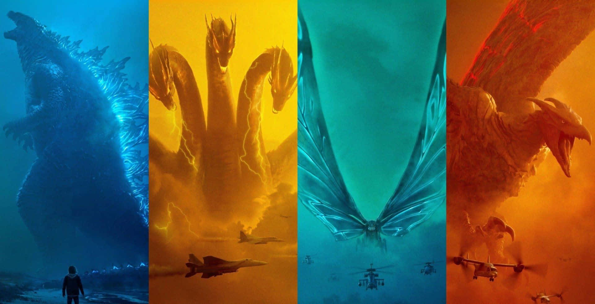 The mighty King Ghidorah unleashing havoc in a fearsome battle Wallpaper