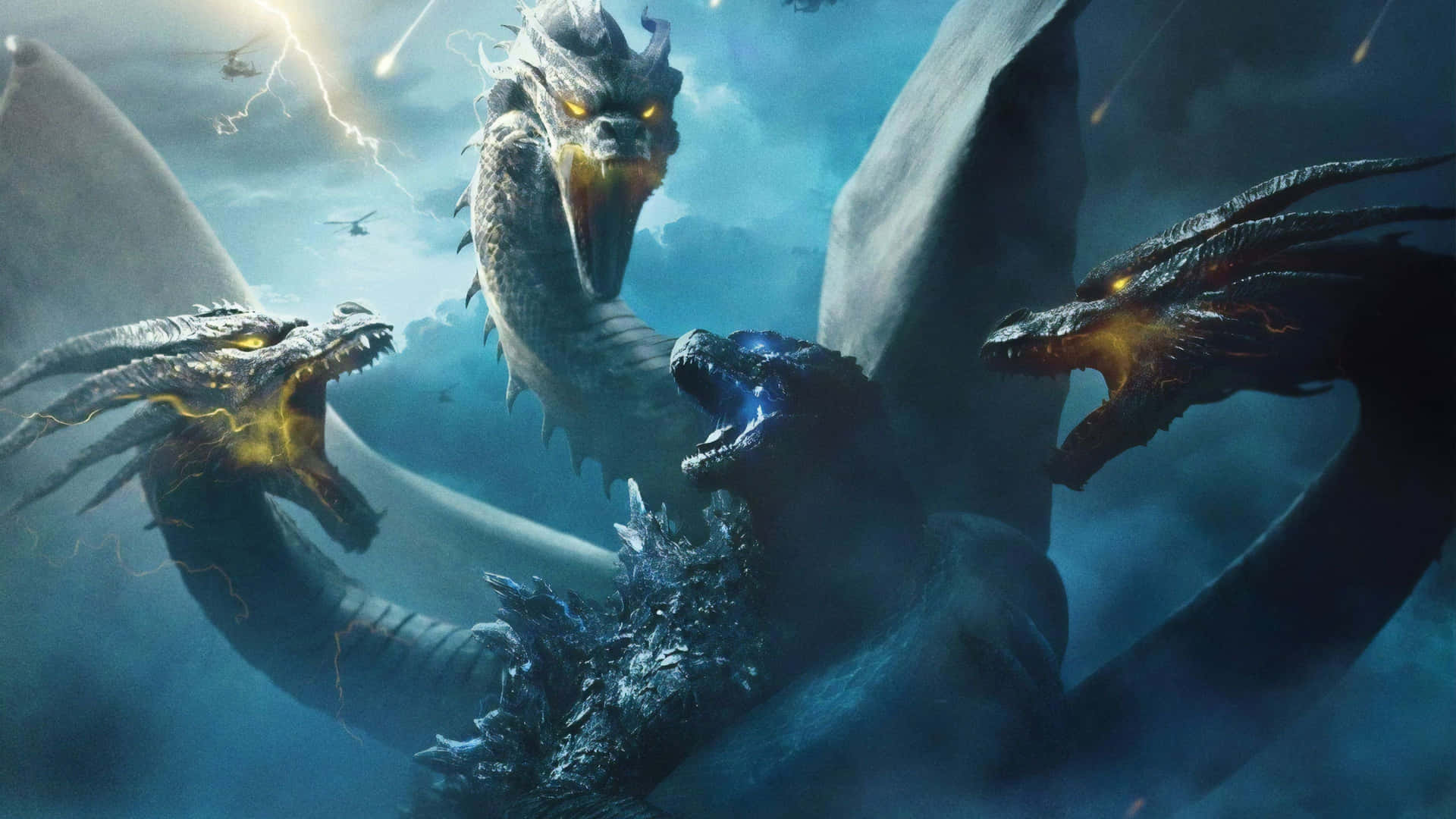 The mighty King Ghidorah unleashes its fury Wallpaper