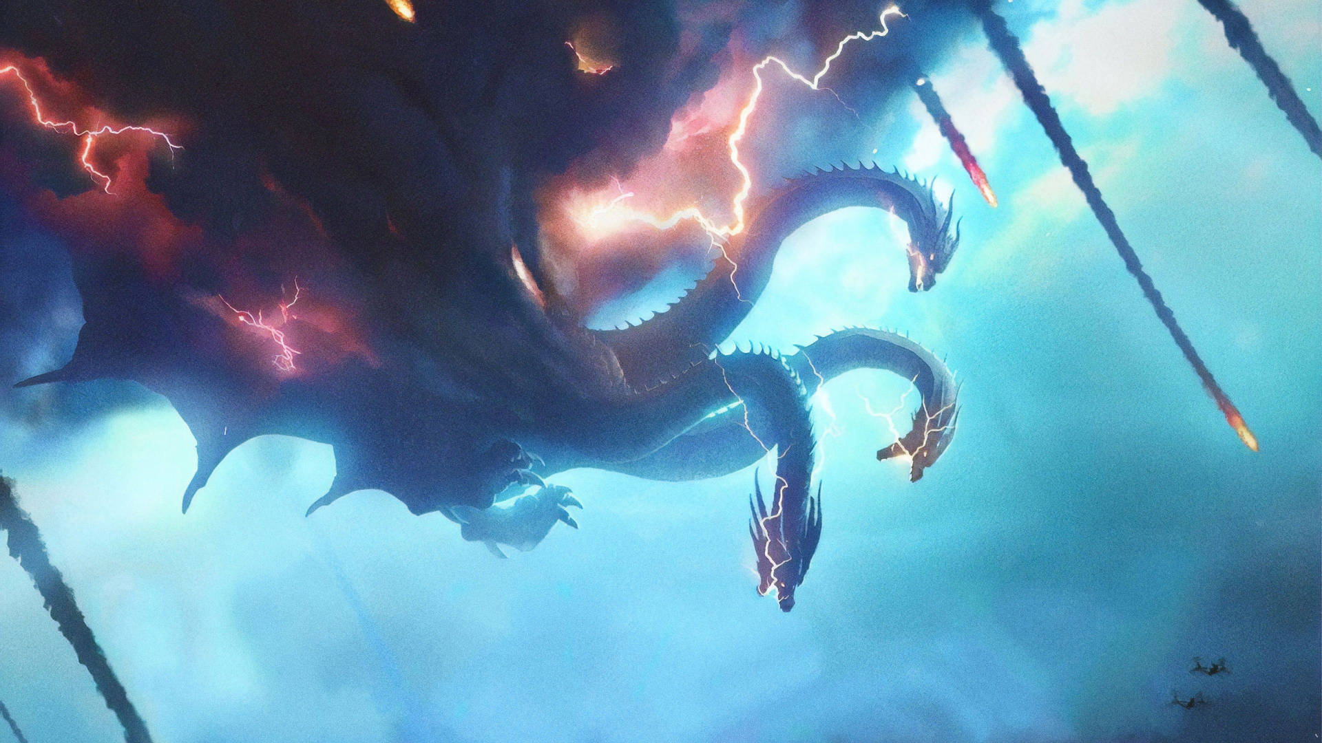 The menacing three-headed creature King Ghidorah in Godzilla: King of the Monsters Wallpaper