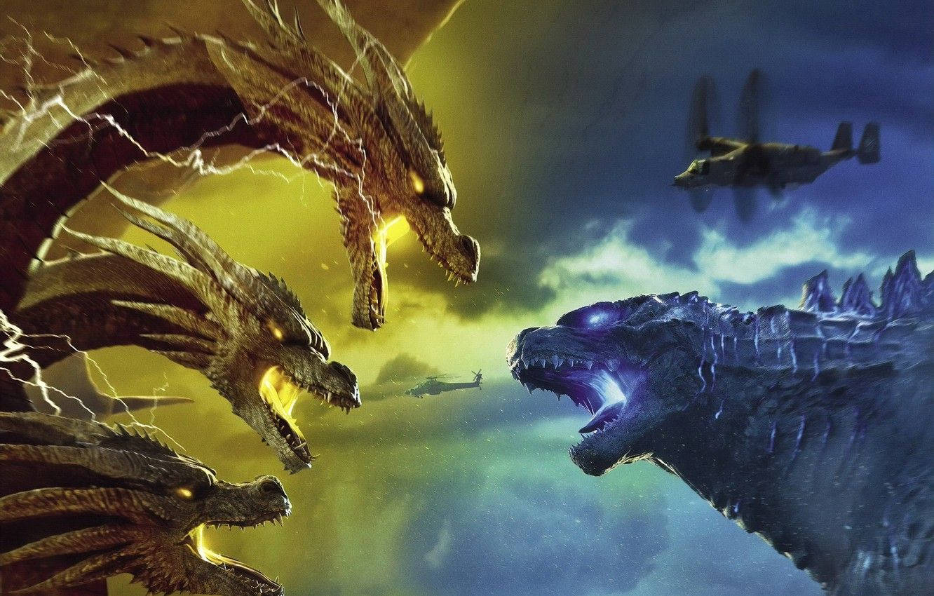 "Godzilla King of the Monsters: Godzilla clashes with King Ghidorah" Wallpaper