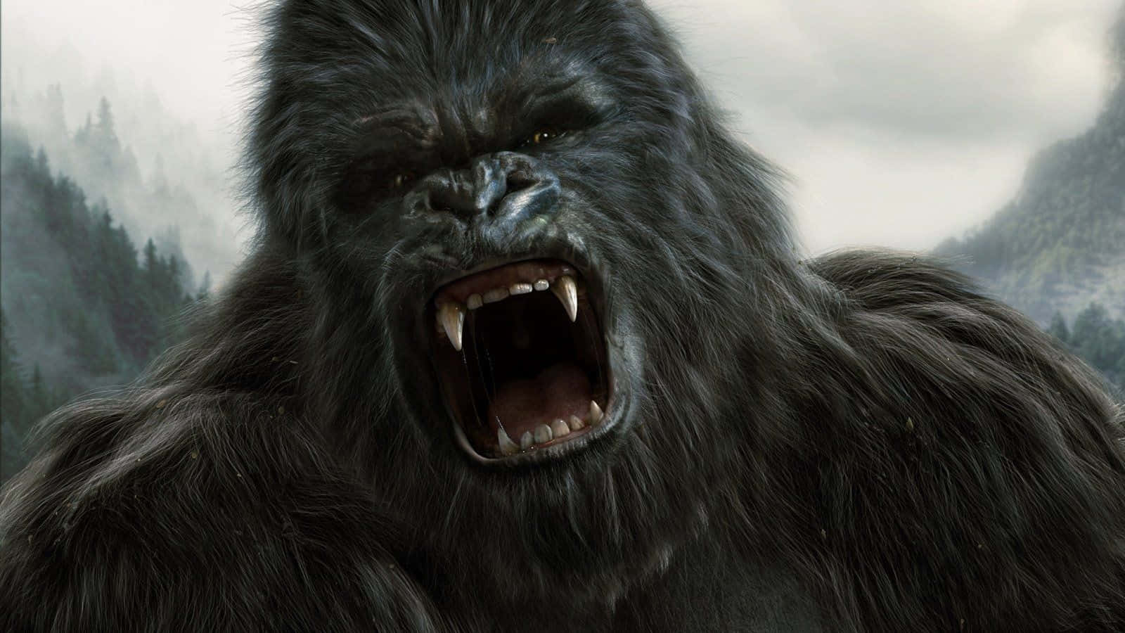 A Gorilla With Its Mouth Open In The Forest