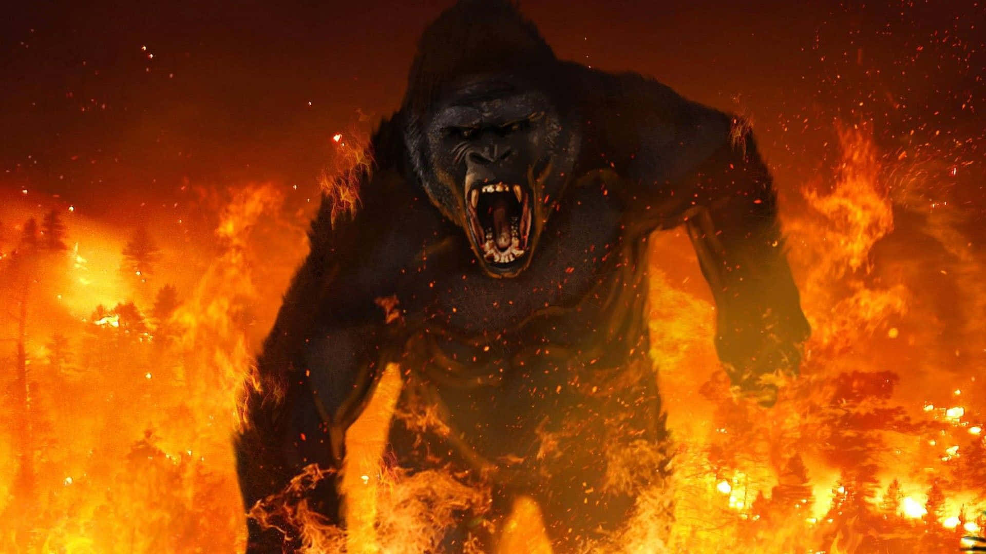 A Gorilla Is Running Through The Fire
