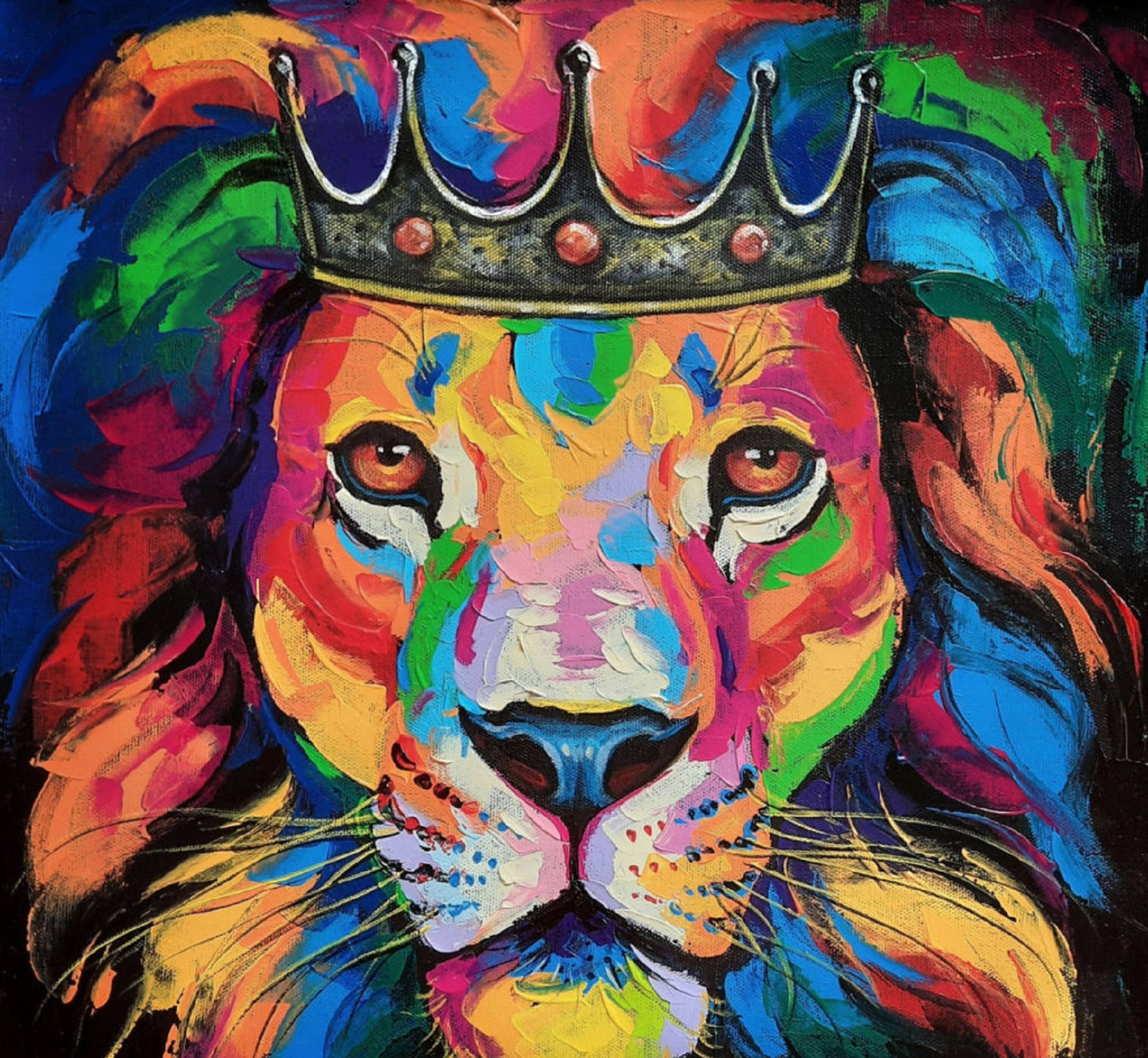 King Lion Hoved Maleri Wallpaper
