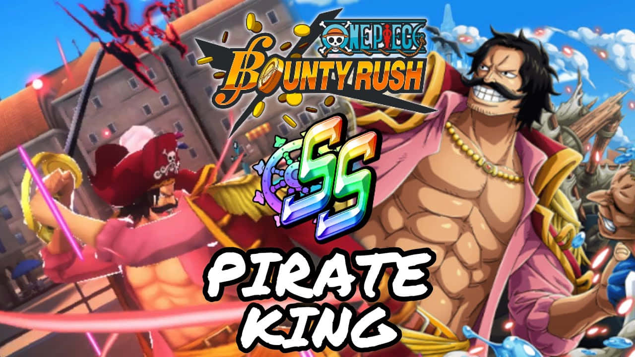 Epic King of the Pirates wallpaper featuring a fierce pirate captain with his ship on the background Wallpaper