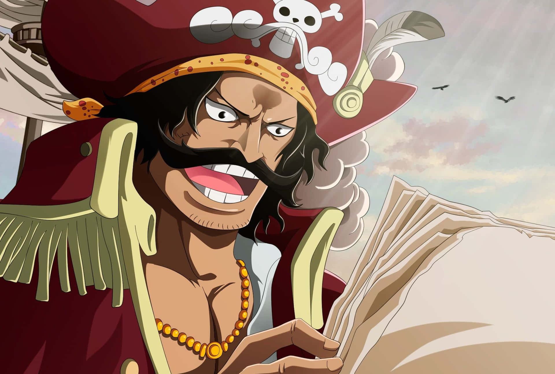 Captain of the pirate ship sailing towards the horizon Wallpaper