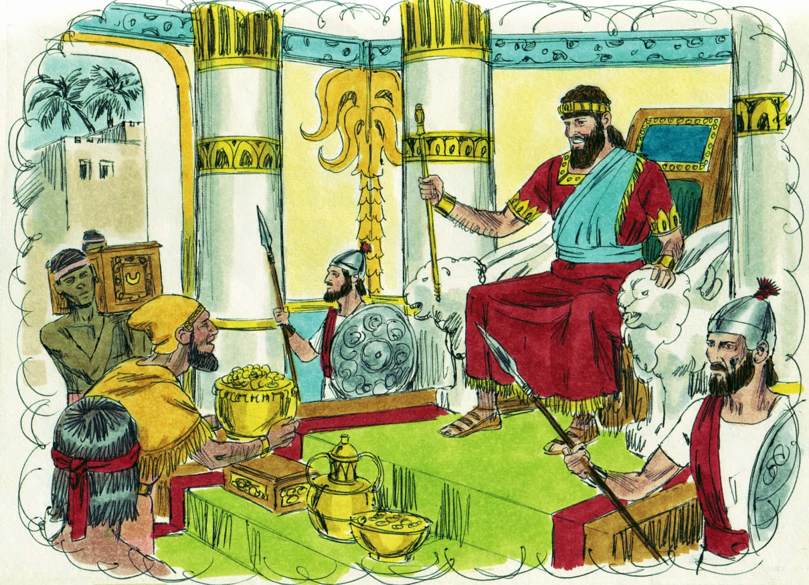 Einecartoon-illustration Eines Königs, Der Auf Einem Thron Sitzt