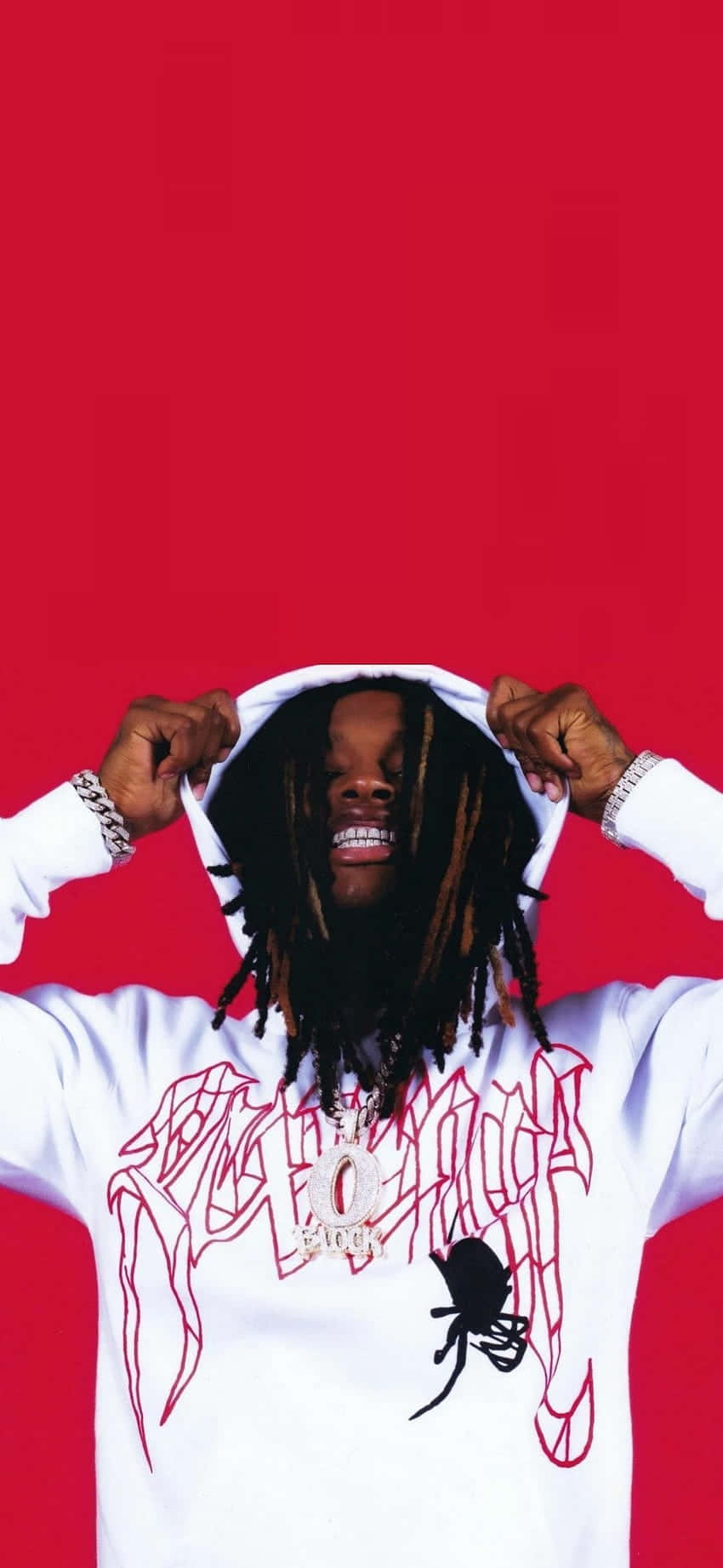 King Von Red Background Hoodie Pose Wallpaper